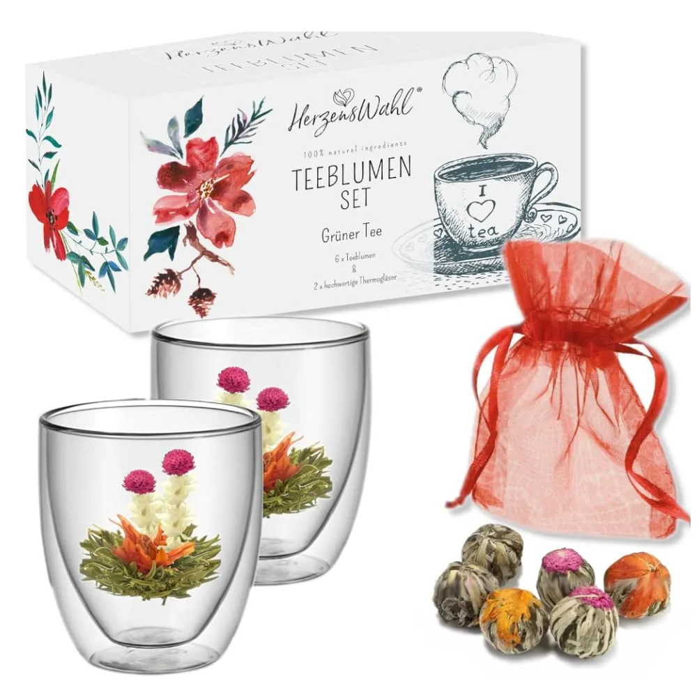 Teeblumen-Set mit Gläsern